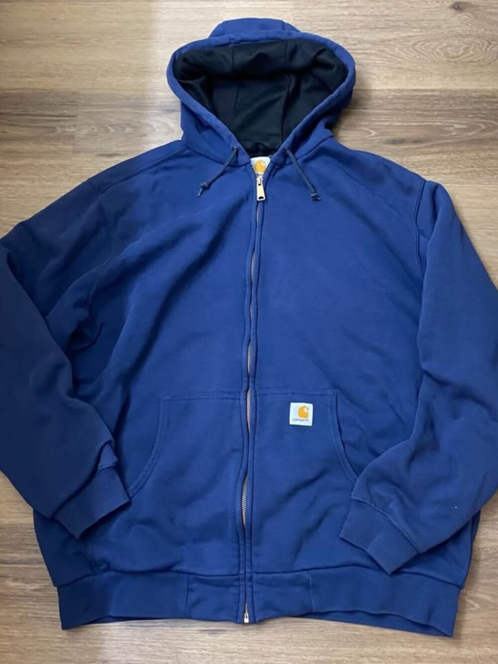 Vintage Carhartt J149 Heavyweight Thermal-Lined Zip-Up Hoodie Jacket Navy Blue
